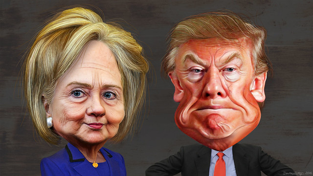 Hillary Clinton vs. Donald Trump - Caricatures by DonkeyHotey on Flickr