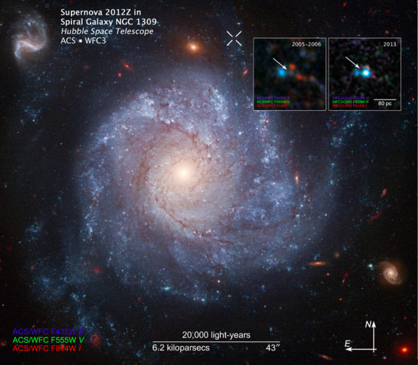 Compass and Scale Image for zombie star in NGC 1309