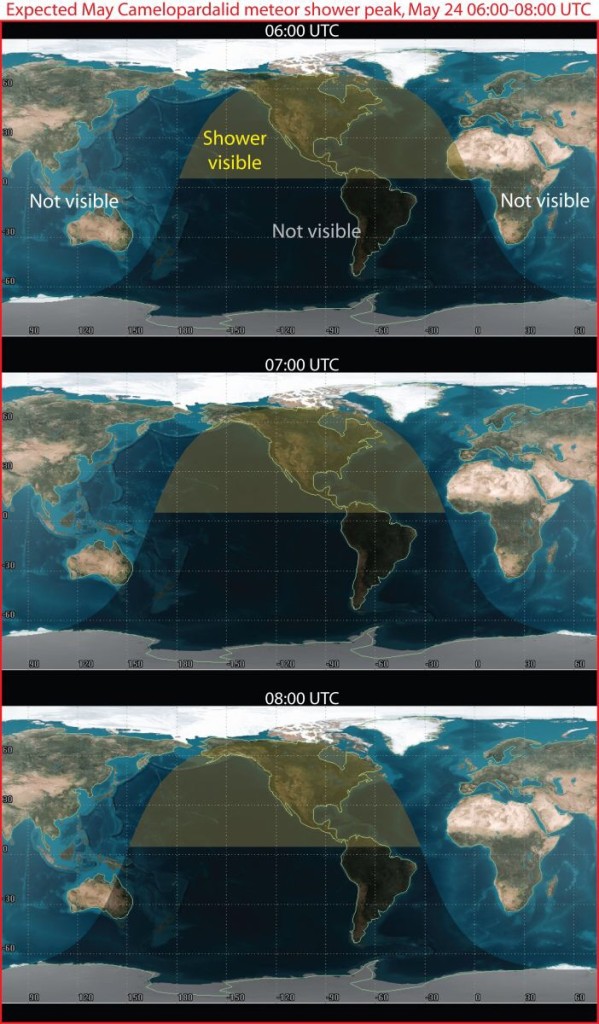 Camelopardalids meteor shower map