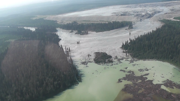 From Video of Mount Polley Mine Trailings Pond Breach  – Courtesy Cariboo Regional District